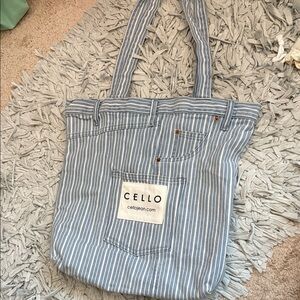 Cello Blue and White Striped Denim Tote
